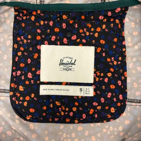Herschel Voyage Hooded Jacket size small navy blue with blue and orange flowers - Picture 3 of 5